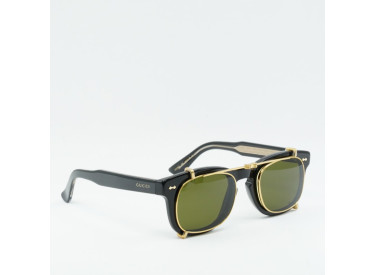 Gucci GG0182S 008 Shiny Black With a Gold Rimmed Folding Clip-On/Yellow With Green Clip-On