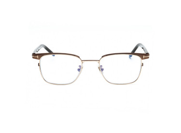 Tom Ford FT5854-D-B 048 Shiny Dark Brown/Gold/Clear Blue Light Block 49mm