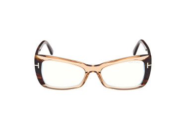 Tom Ford FT5879-B 045 Shiny Light Brown/Havana/Blue-Light Block Lenses 55mm