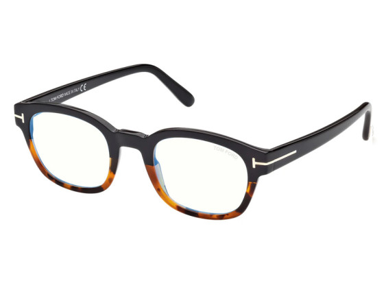 Tom Ford FT5808-B 005 Shiny Black/Havana Blue Light Block 49mm