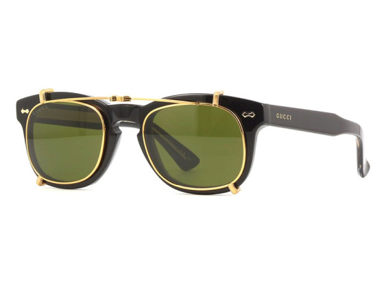 Gucci GG0182S 008 Shiny Black With a Gold Rimmed Folding Clip-On/Yellow With Green Clip-On