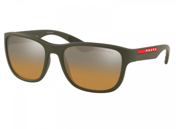 Prada PS01US 578741 Green Rubber/Brown Gradient Grey Mirror Polarized 59mm