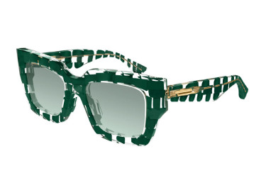 Bottega Veneta BV1212S 008 Dark Green Pattern on Transparent/Green Gradient