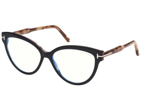 Tom Ford FT5763-B 005 Shiny Black/Pink Havana/Clear Blue Light Block 56mm