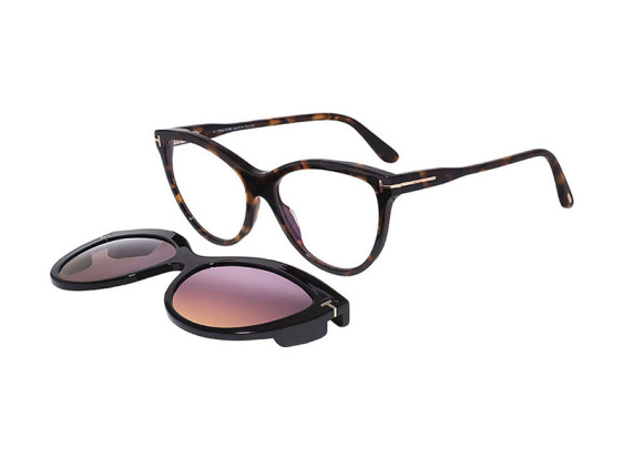 Tom Ford FT5772-B 052 Vintage Dark Havana/Blue Block with Black Magnetic Clip-On Smoke Gradient 55mm