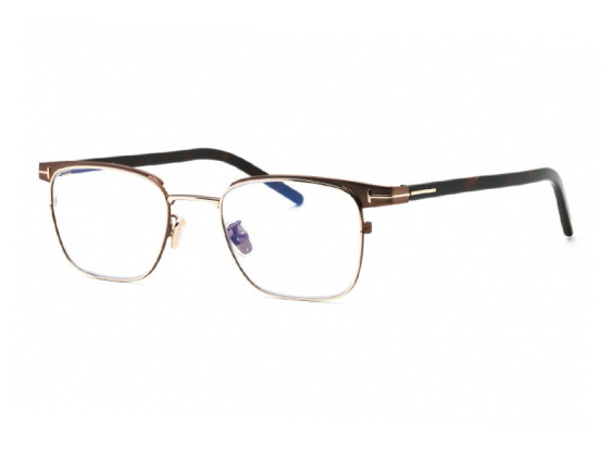 Tom Ford FT5854-D-B 048 Shiny Dark Brown/Gold/Clear Blue Light Block 49mm