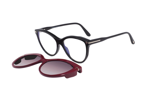 Tom Ford FT5772-B 001 Shiny Black/Transparent with Magnetic Clip-On Smoke To Pink Gradient 55mm