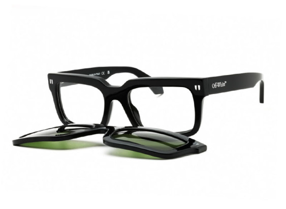 Off-White OERI130 CLIP ON2 1055 Black/Clear with Magnetic Clip-On Green