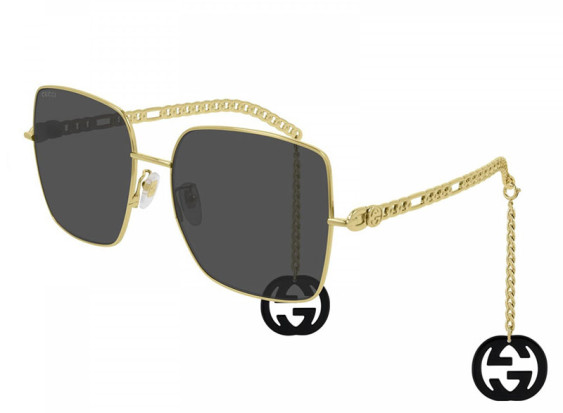 Gucci GG0724S 001 Gold with Black GG Logo on Gold Chain/Grey