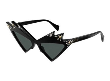 Gucci GG1371S 003 Shiny Black with White Stones/Grey