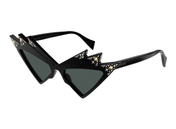 Gucci GG1371S 003 Shiny Black with White Stones/Grey