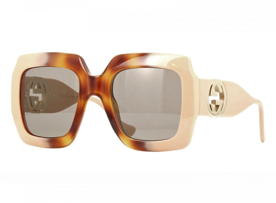 Gucci GG1022S 003 Shiny Havana Gradient Ivory/Brown with Gold Chain