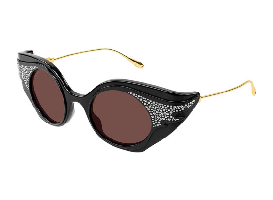 Gucci GG1327S 001 Shiny Black with Crystal Strass/Gold/Brown