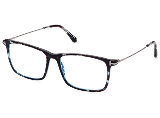 Tom Ford FT5758-B 055 Dark Teal Havana/Dark Ruthenium/Blue-Light Block Lens 56mm