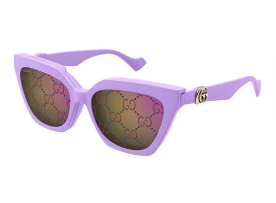 Gucci GG1542S 002 Lilac/Clear with Magnetic Clip-On Blue with GG Pattern Gold Mirror