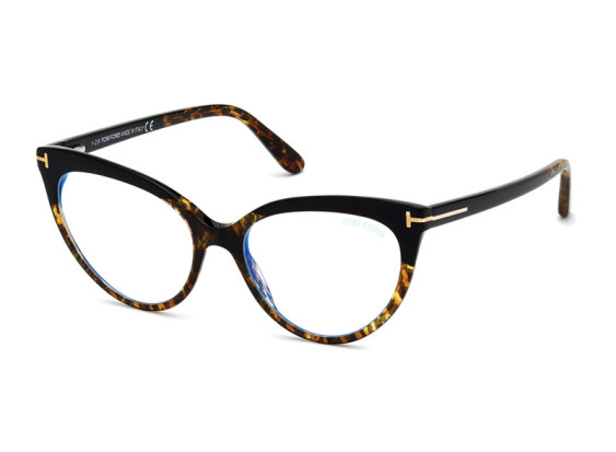 Tom Ford FT5674-B 005 Shiny Black/Vintage Leopard/Clear Blue Light Protection 54mm