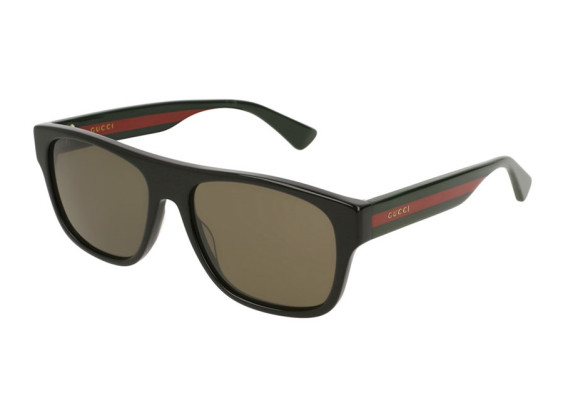 Gucci GG0341S 002 Black with Green and Red Stripe/Grey Polarized