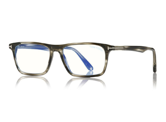Tom Ford FT5681-F-B 056 Shiny Striped Black Havana/Clear Blue Light Block 56mm