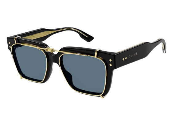 Gucci GG1084S 005 Shiny Black with a Gold Rimmed Folding Clip-On/Light Blue