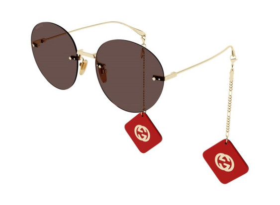 Gucci GG1149S 008 Gold/Brown with Chain Black Red Pendants