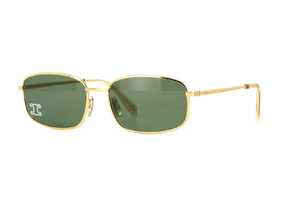 Celine CL40285U RHINESTONE TRIOMPHE 30N Shiny Endura Gold/Green with Crystal Logo Studs