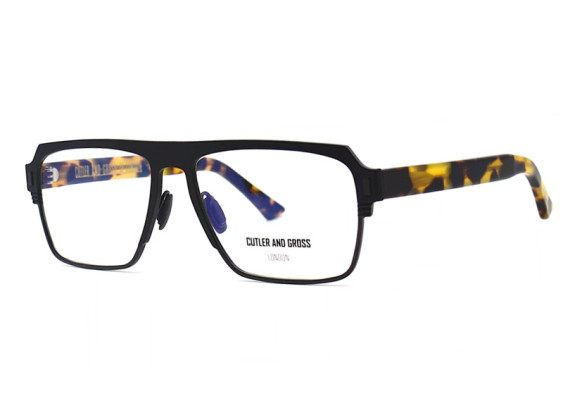 Cutler and Gross CGOP136457 003 Matte Black/Spotted Havana Blue Light Block 57mm
