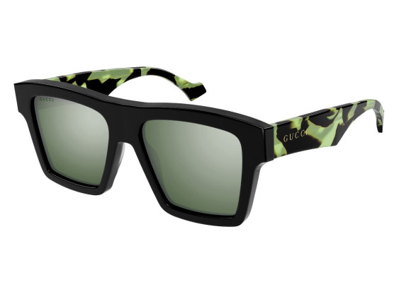 Gucci GG0962S 013 Black with Green Spotted Havana/Solid Green Silver Mirror