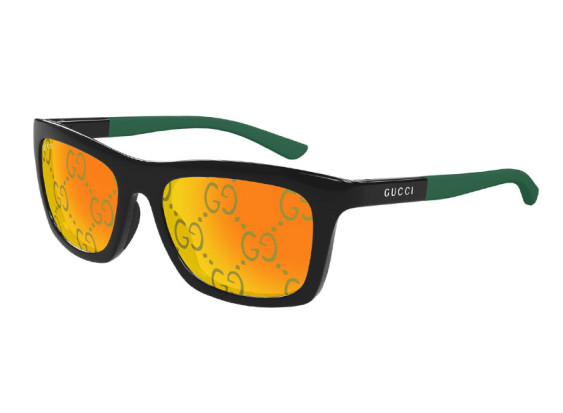 Gucci GG1735S 005 Black with Green/Yellow with Logo Orange Mirror