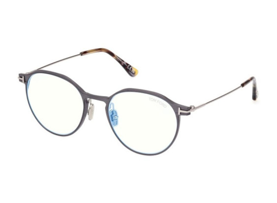 Tom Ford FT5866-B 013 Matte Dark Ruthenium/Shiny Grey Havana/Clear Blue Light Block 52mm