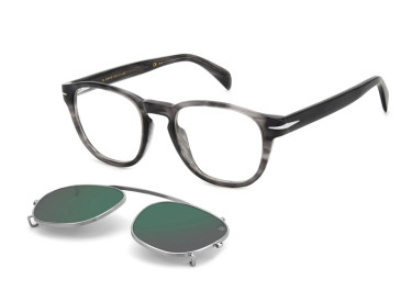 David Beckham DB 1117/CS 02W8 MT Grey Horn/Clear with Magnetic Clip-On Green Lens Mirror