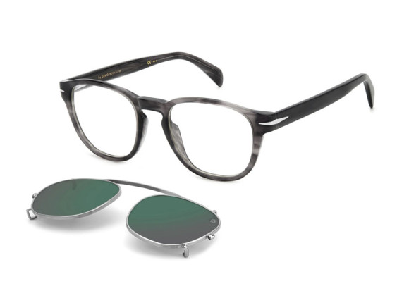 David Beckham DB 1117/CS 02W8 MT Grey Horn/Clear with Magnetic Clip-On Green Lens Mirror