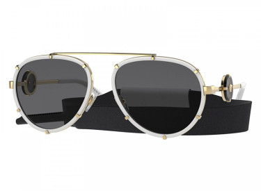 Versace VE2232 147187 White/Gold/Dark Grey with Neck Strap