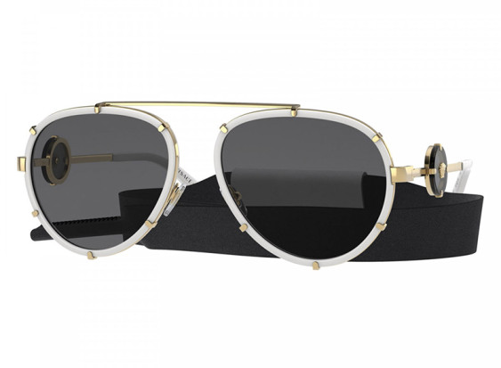 Versace VE2232 147187 White/Gold/Dark Grey with Neck Strap