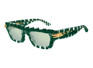Bottega Veneta BV1321S 003 Dark Green Pattern on Transparent/Green Silver Mirror