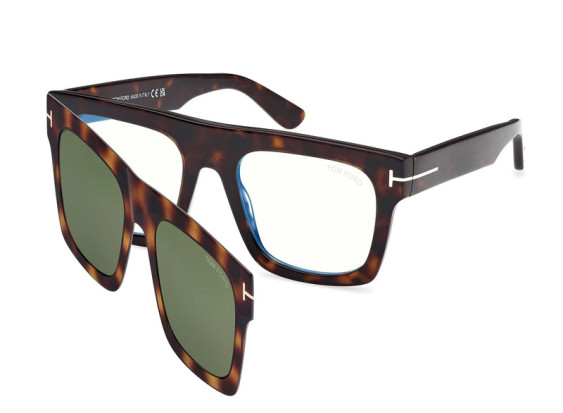 Tom Ford FT6068-B 052 Dark Havana/Clear Blue Light Block with Green Clip-On 53mm