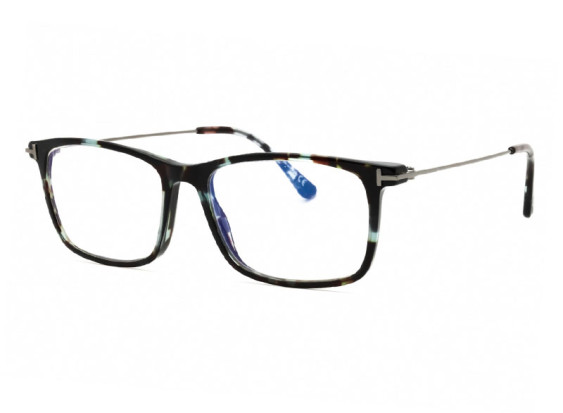 Tom Ford FT5758-B 055 Dark Teal Havana/Dark Ruthenium/Blue-Light Block Lens 54mm