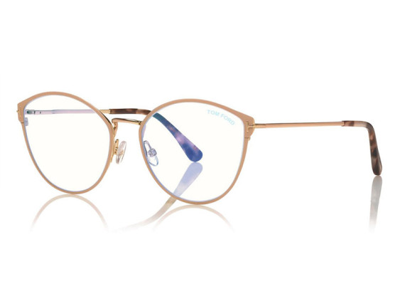 Tom Ford FT5573-B 072 Blush Pink Enamel/Rose Gold/Blue Block Lenses 55mm