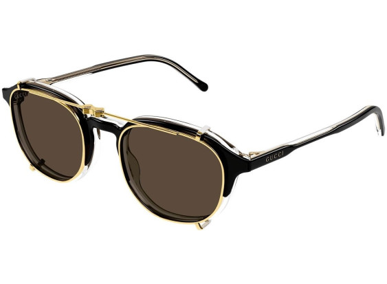 Gucci GG1212S 002 Shiny Black and Crystal with Gold Rimmed Clip-On/Brown