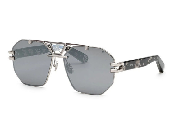 Philipp Plein SPP077V 523X Palladium/Grey Havana/Smoke Silver Mirror