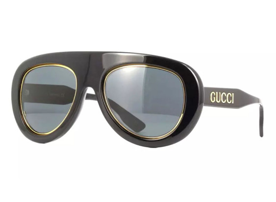 Gucci GG1152S 001 Shiny Black with Gold Rim/Dark Grey