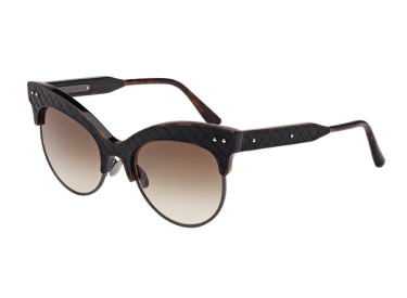 Bottega Veneta BV0014S 002 Dark Havana with Black Leather/Brown Gradient
