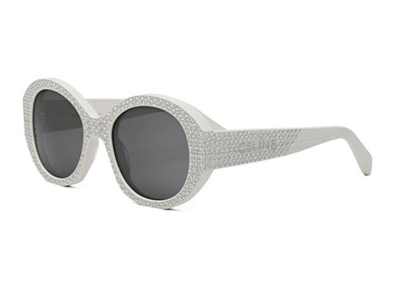 Celine CL4240IS 25A Shiny Ivory with Silver Studs Embellishment/Smoke