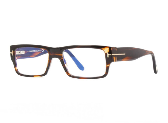 Tom Ford FT5835-B 050 Striped Dark Brown/Clear Blue Light Block 54mm