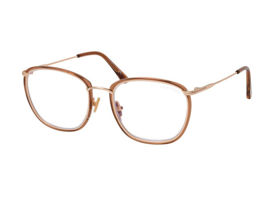 Tom Ford FT5702-B 045 Shiny Transparent Brown/Gold/Clear Blue Light Block 54mm