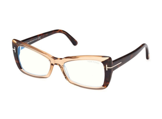 Tom Ford FT5879-B 045 Shiny Light Brown/Havana/Blue-Light Block Lenses 55mm