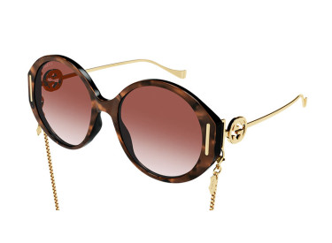 Gucci GG1202S 004 Dark Havana and Gold with Gold Chain/Red Gradient Mirror