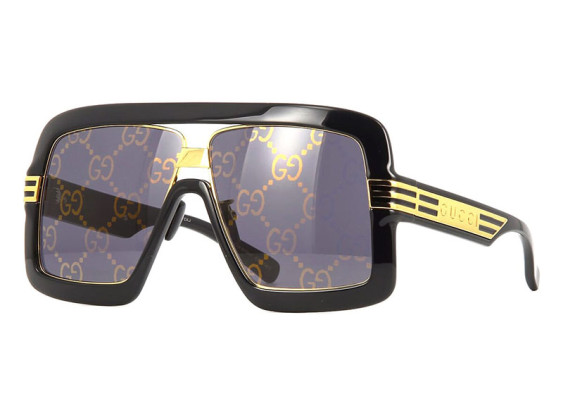 Gucci GG0900S 001 Black/Gold/Grey with Gucci Monogram Pattern Gold Mirror