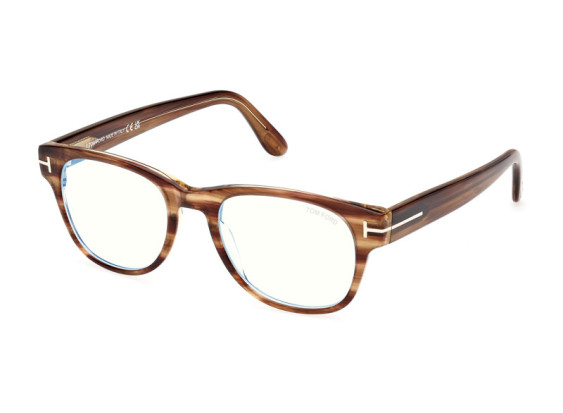 Tom Ford FT5898-B 050 Striped Brown/Clear Blue Light Block 52mm