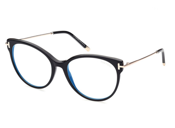 Tom Ford FT5770-B 001 Shiny Black/Rose Gold/Clear Blue Light Block 54mm