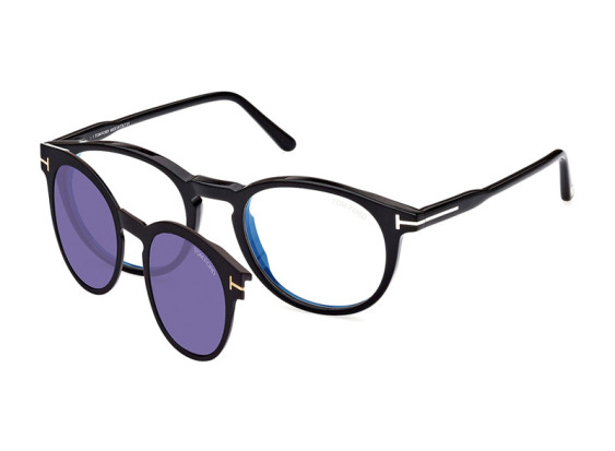 Tom Ford FT5823-H-B 001 Shiny Black/Clear Blue Light Protection With Sunglasses Grey Clip-On 50mm